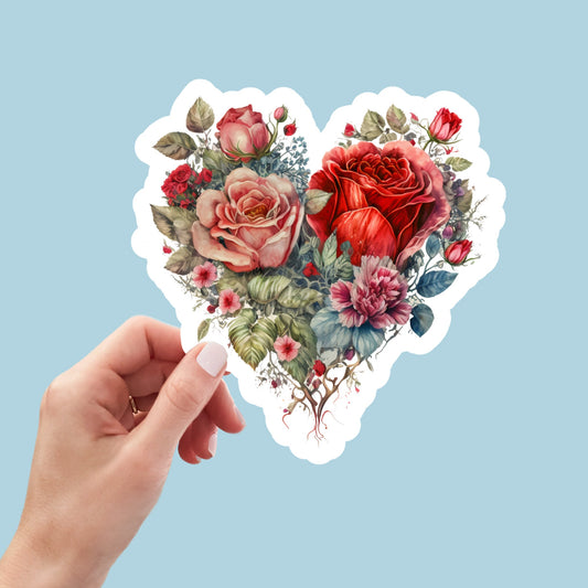 Beautiful Vintage Floral Heart, Waterproof and Dishwasher Safe Handmade cute Vinyl Sticker for gift, planner, book and laptop stickers