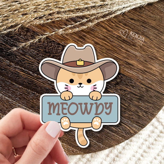 Meowdy Western Cowboy Cat Stickers and Fridge Magnets, Country Cat Stickers, Cowboy Stickers for Laptop, Water bottle Waterproof Stickers
