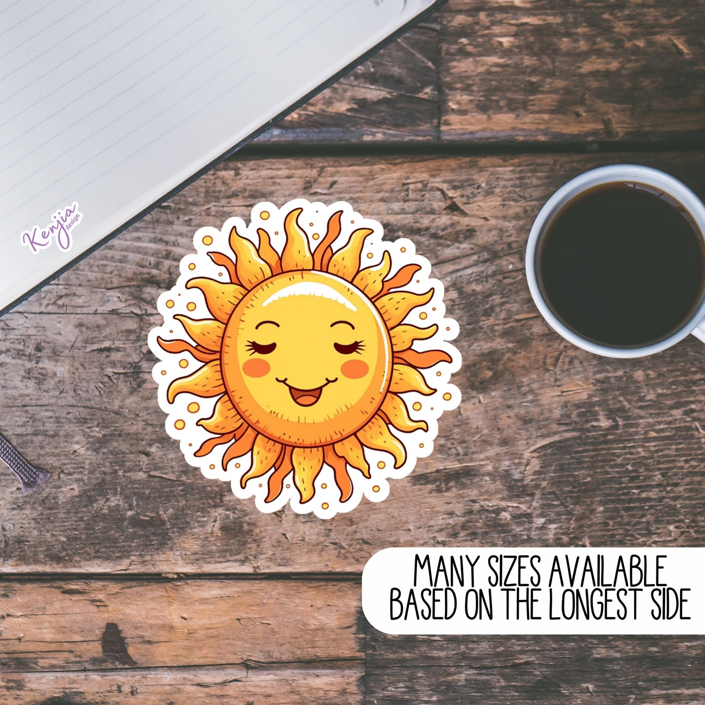 Cute Kawaii Happy Sun Sticker and Magnet, Summer Stickers, Waterproof Vinyl Sticker for gift, planner, book, laptop