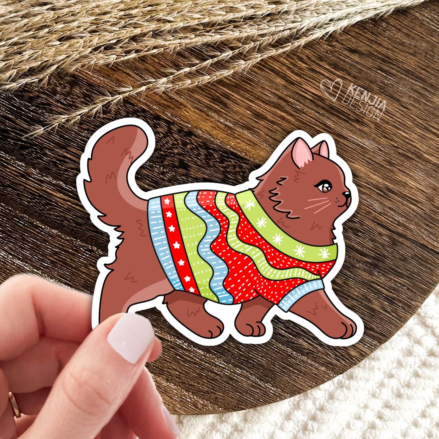 Christmas Cat Stickers / Cat Lover Gift / Cute Kitten Holiday Season Decals for Christmas Tree / Tis the Season / Kindle Stickers