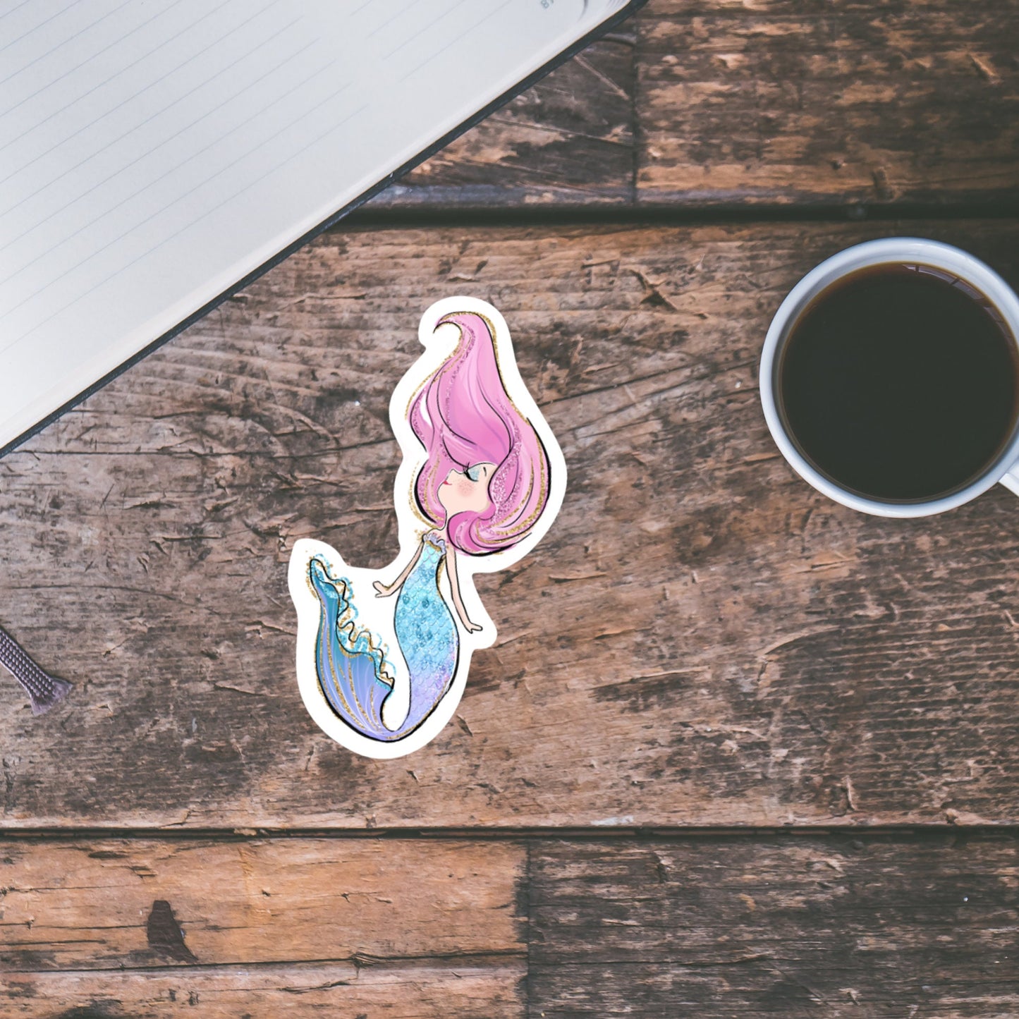 Mermaid Sticker Pink Hair, Cute Girly sticker, Waterproof Dishwasher Safe Handmade cute Vinyl Sticker gift, planner, book, laptop stickers
