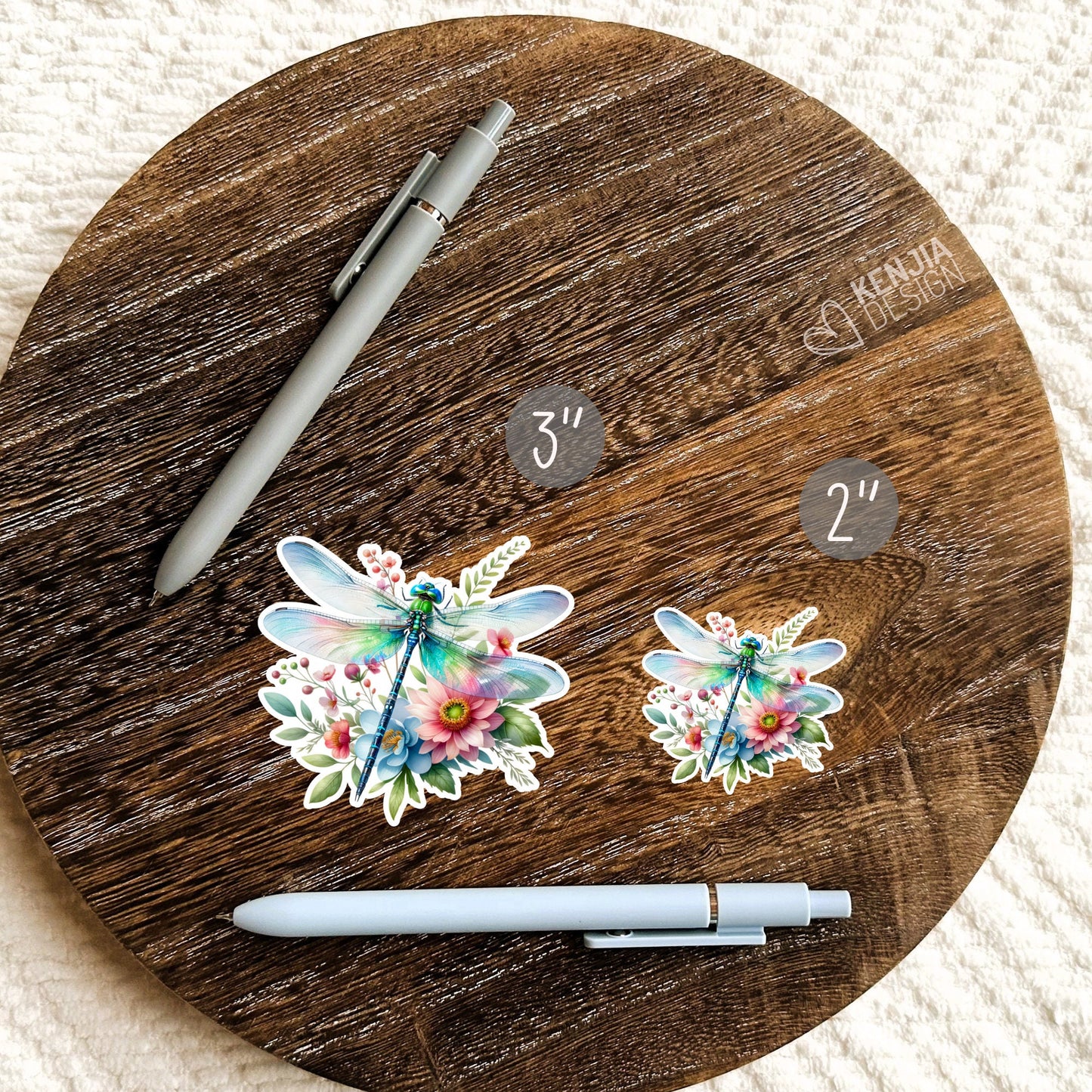 Dragonfly Stickers / Watercolor Dragonfly Gifts / Dragonflies with Flowers / Spring Stickers / Dragon-Fly Art / Laptop and Kindle Stickers