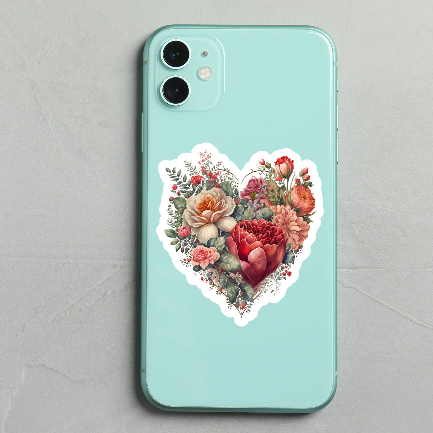 Beautiful Vintage Floral Heart, Waterproof and Dishwasher Safe Handmade cute Vinyl Sticker for gift, planner, book and laptop stickers