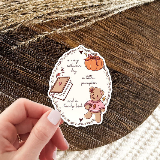 Autumn Frame die cut sticker in matte finish on a Kindle e-reader with cozy fall decor