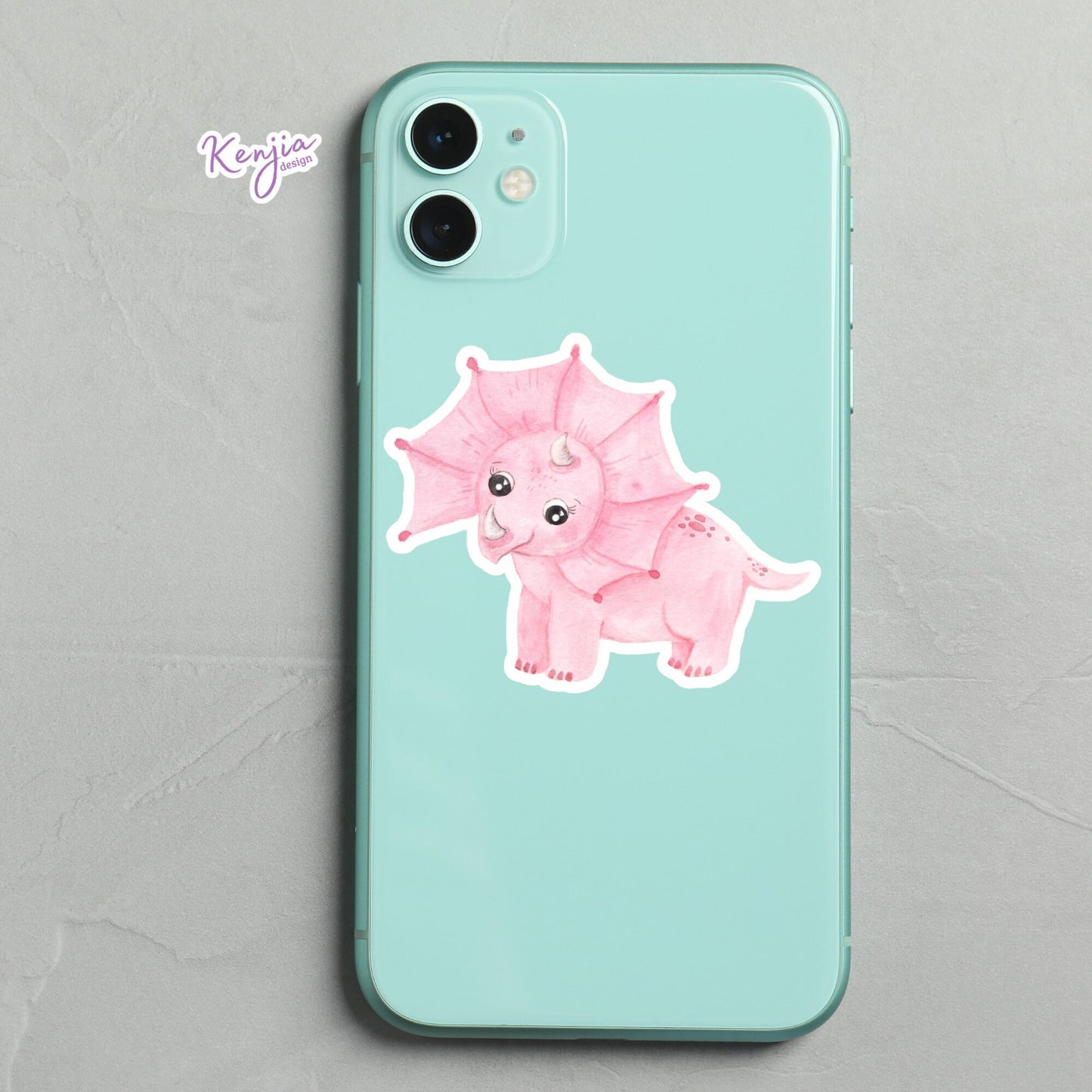 Cute Handmade Pink Dino Girl Sticker, watercolor effect, Waterproof and Dishwasher Safe Vinyl Sticker for gift, planner, book, laptop