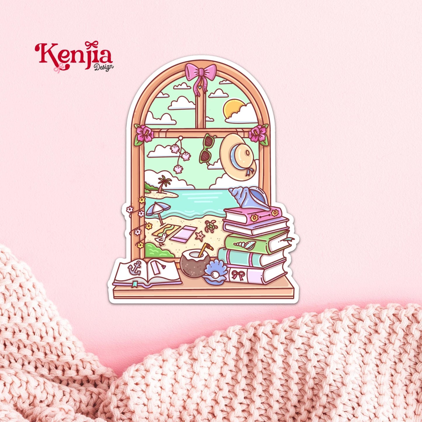 Reading Beach Window Sticker / Summer Beach Stickers / Book stickers / Booktok / Kindle Stickers / Book Lover Gift / Bookish Merch