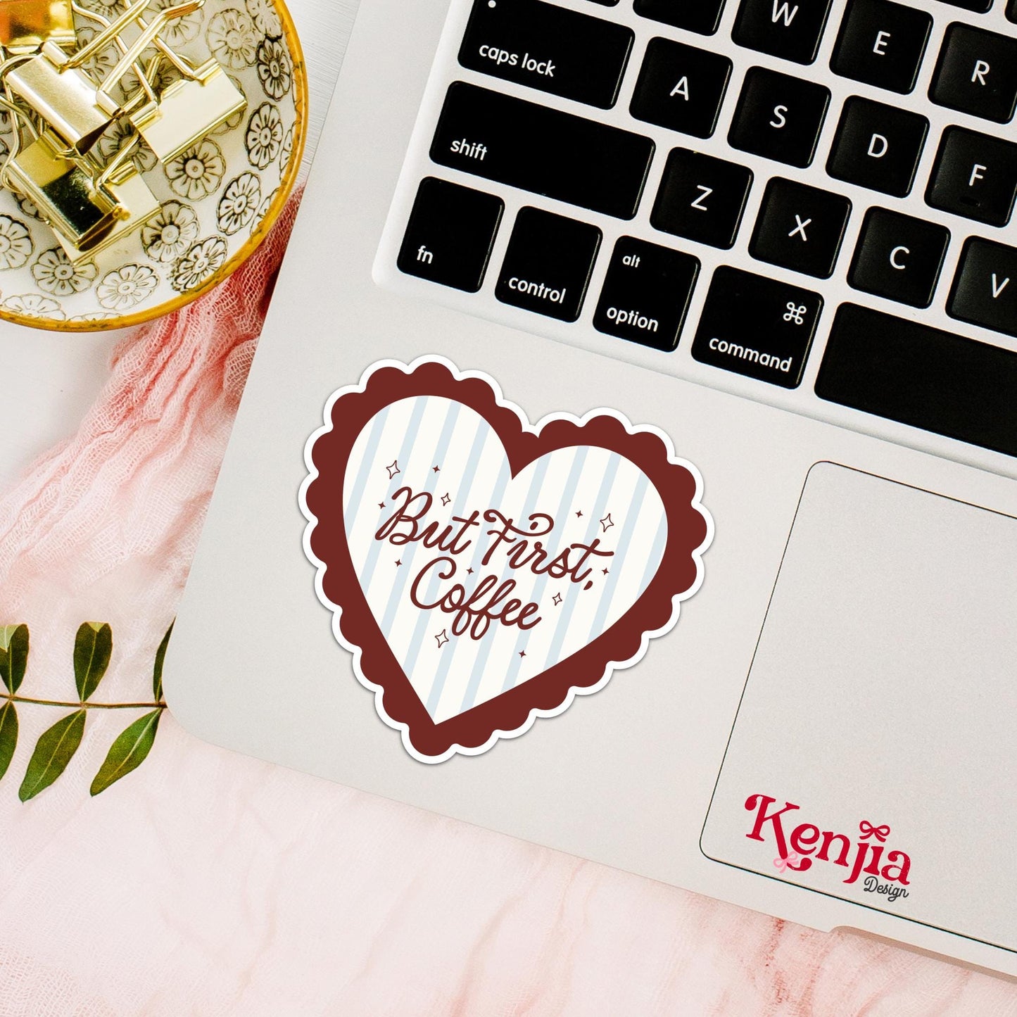 But First Coffee Sticker / Cute Heart Coffee Lover Sticker / Vintage Aesthetic Vinyl Decal for Laptop / Kindle Stickers / Water Bottle Gift