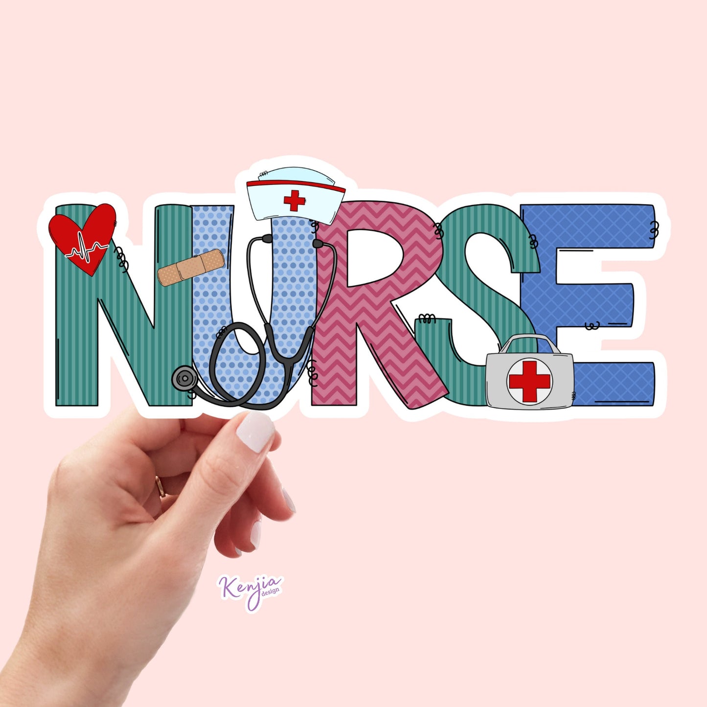 Cute Handmade Colorful Nurse Words, Nurse Stickers and Magnet, Medical Healthcare Sticker Waterproof Vinyl Sticker for gift, planner, laptop