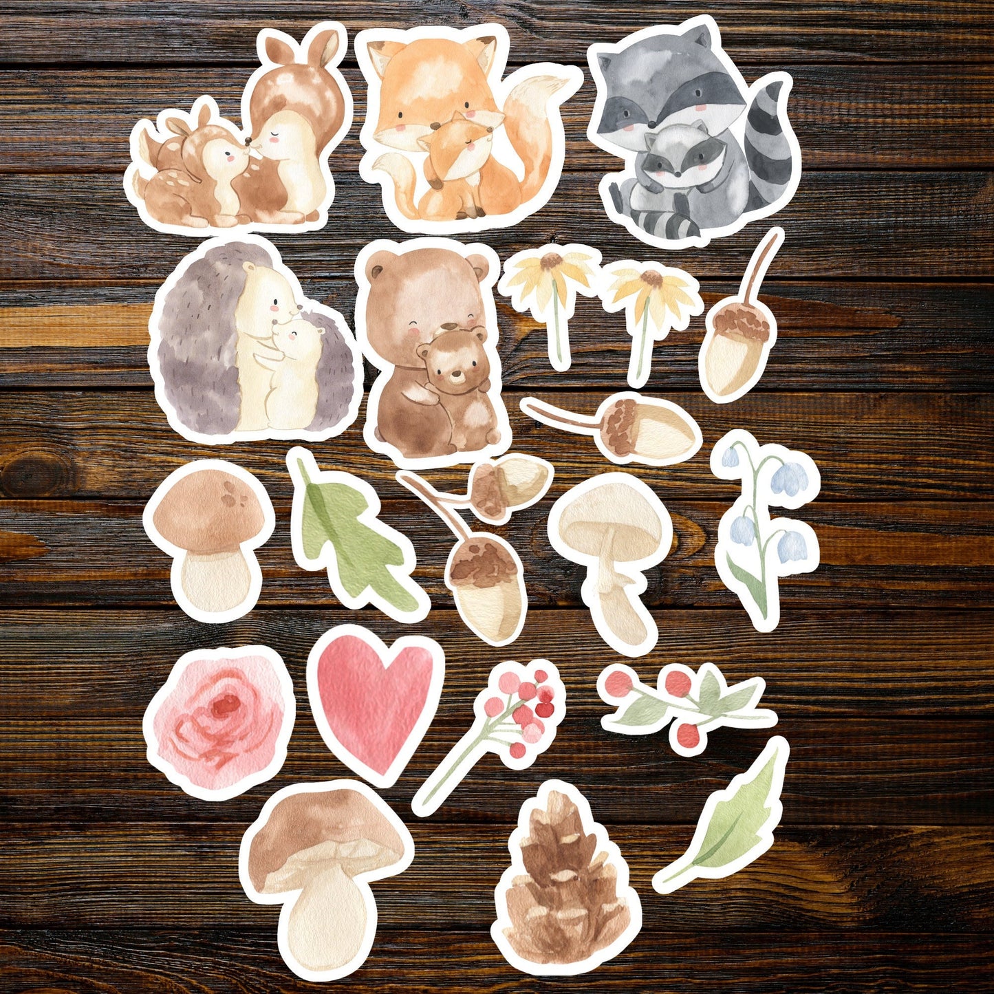 20 pcs Sticker Pack Mother and Baby Woodland Animal, Waterproof and Dishwasher Safe Handmade Vinyl Stickers for planner
