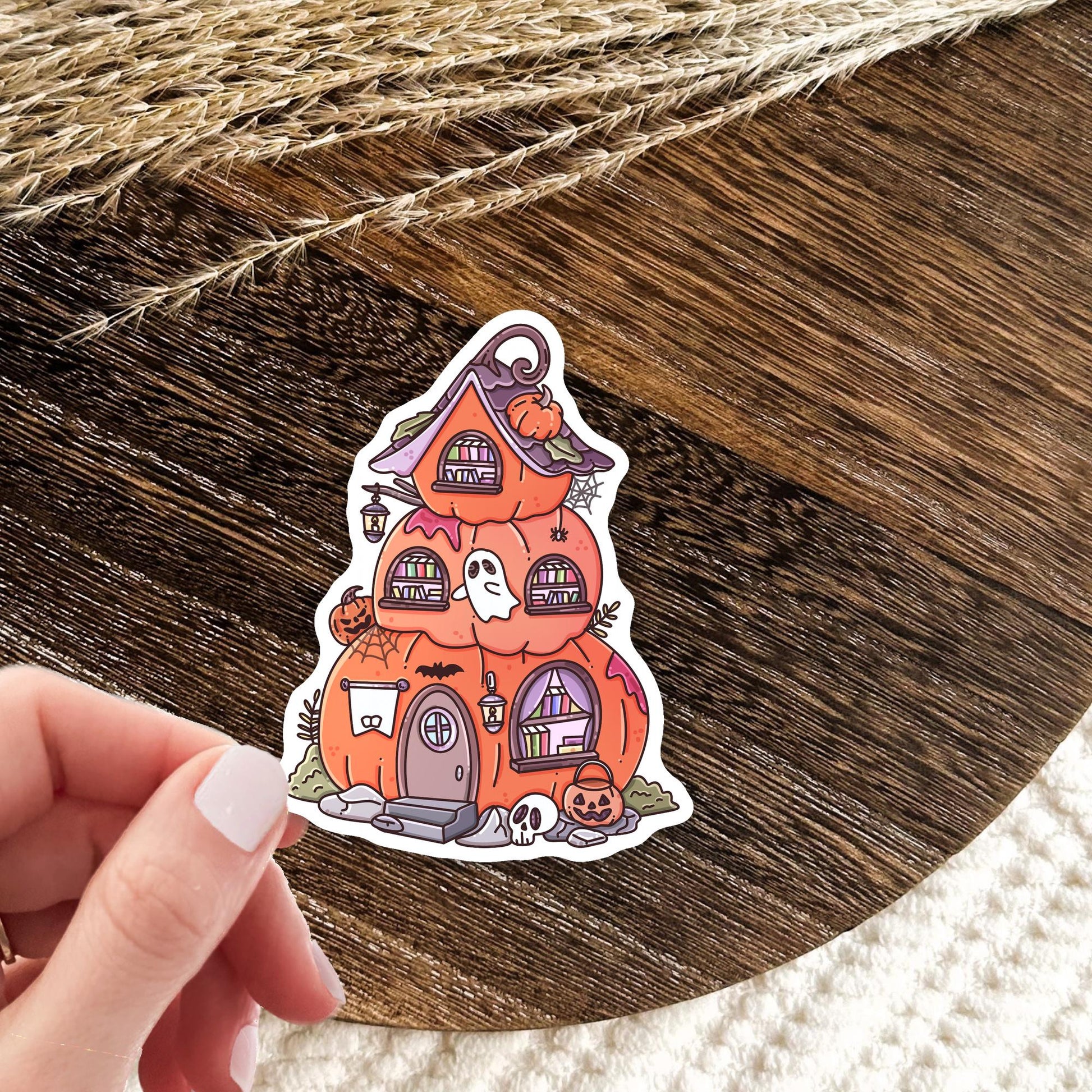 Pumpkin Bookstore die-cut sticker - glitter finish halloween book lover