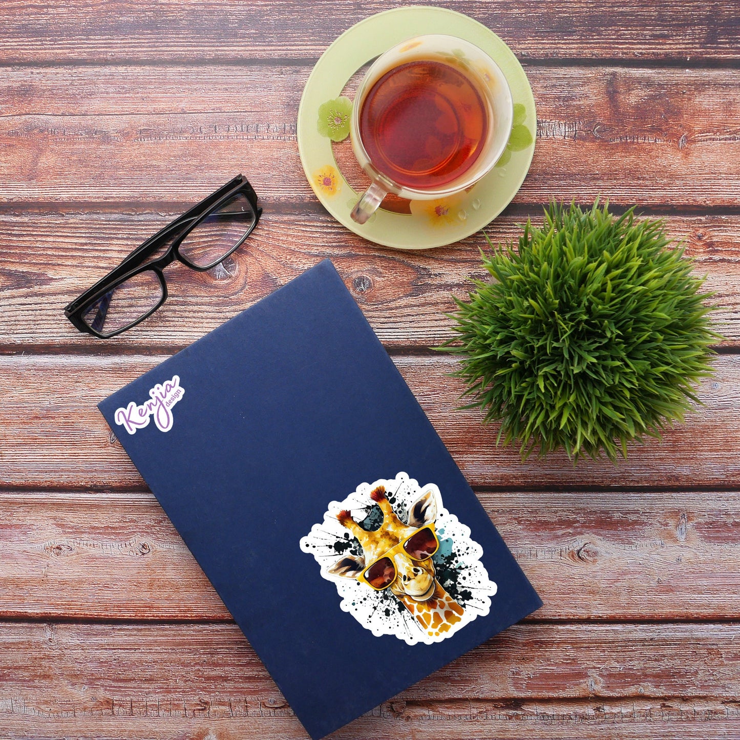 Cute Handmade Cool Giraffe Sticker with Watercolor Effect in Vinyl, Waterproof for planner, book , laptop stickers