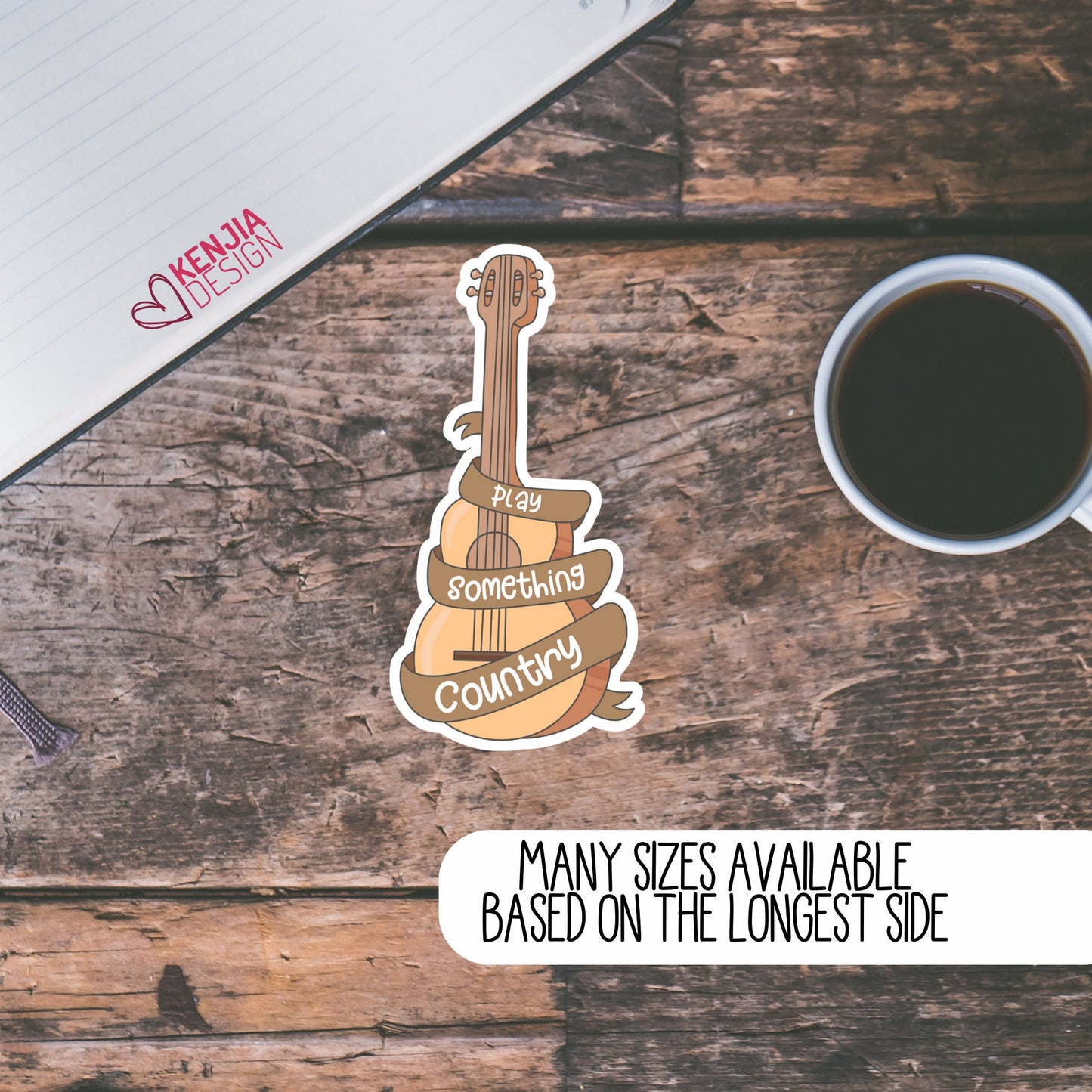 Cute Guitar Play Something Country Stickers and Fridge Magnets, Country Music Lover Gift Western Decor, Kindle, Planner, Sheet Music Book