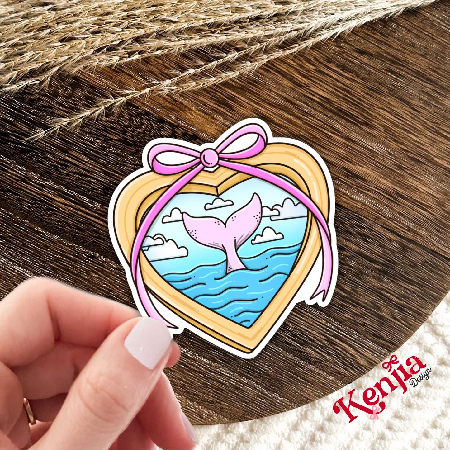 Whale Tail Stickers / Coquette Bow Ocean Sticker / Girly Heart Locket / Beachy Aesthetic / Sea Lover Gift / Mermaid Sticker / Sea Life