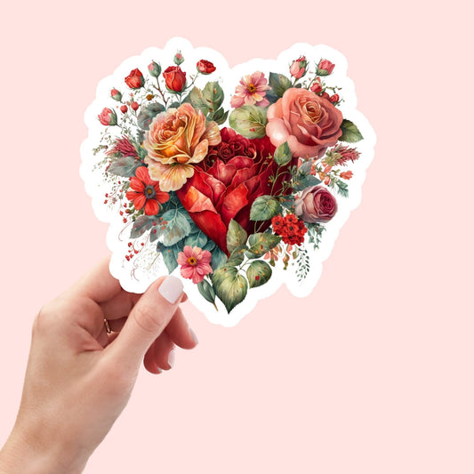Beautiful Vintage Floral Heart Stickers and Magnet, Waterproof Handmade cute Vinyl Sticker for gift, planner, book and laptop stickers