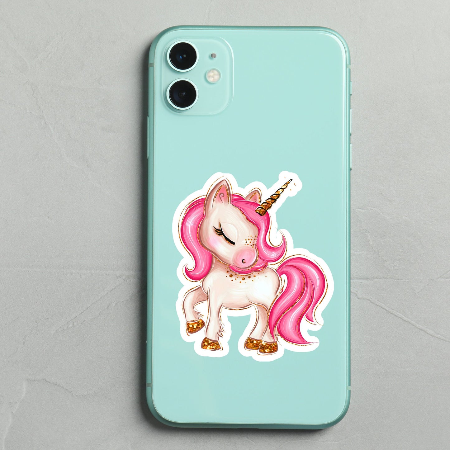 Pink Unicorn Cute Sticker with Closed Eyes, Waterproof Dishwasher Safe Handmade cute Vinyl Sticker gift, planner, book and laptop stickers