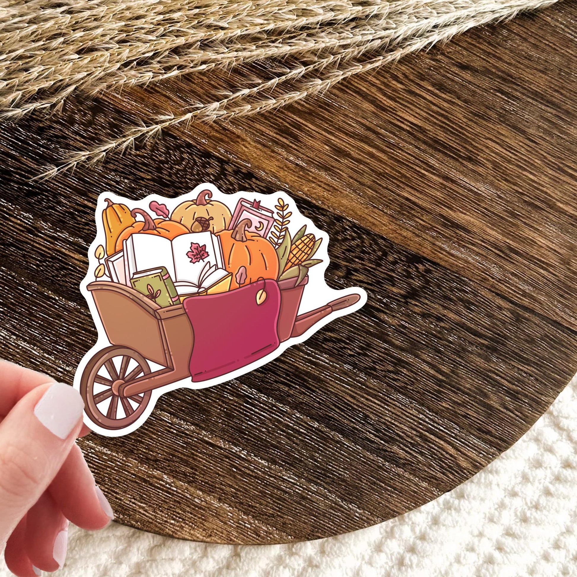 Bookish Autumn vinyl die-cut sticker, cute cozy fall sticker for book lovers and readers who love the autumn season