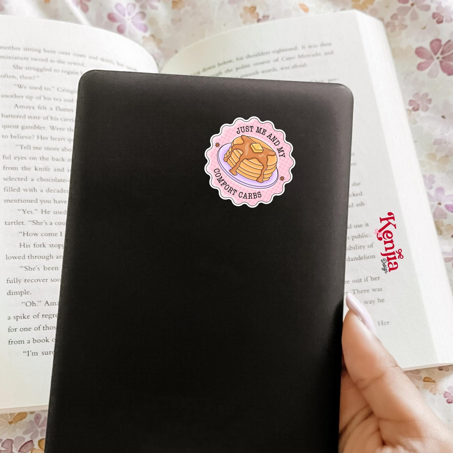 Just Me and My Comfort Carbs Sticker / Cute Pancake Sticker / Food Lover Laptop Decal / Cozy Kindle Sticker