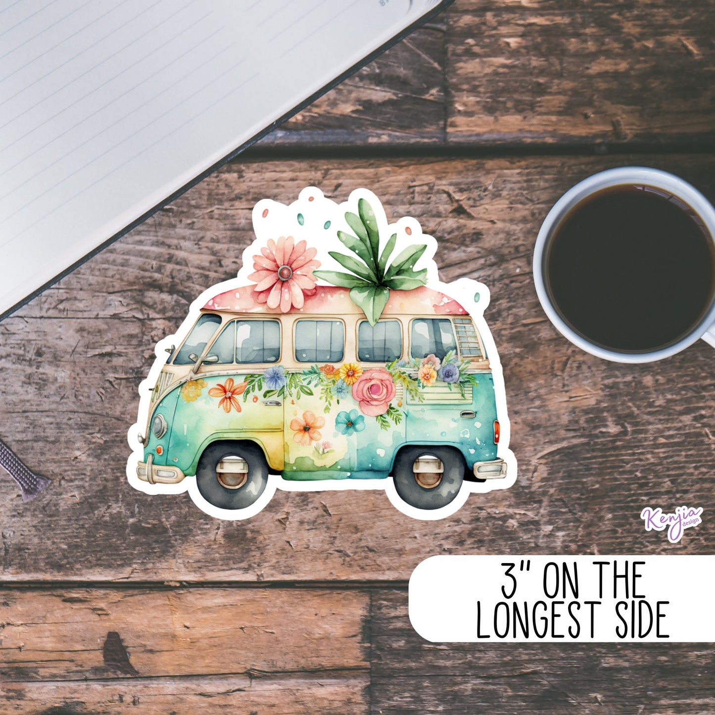 Cute Handmade Camper Sticker and Magnet with watercolor effect, Waterproof Vinyl Sticker for gift, planner, book, laptop stickers