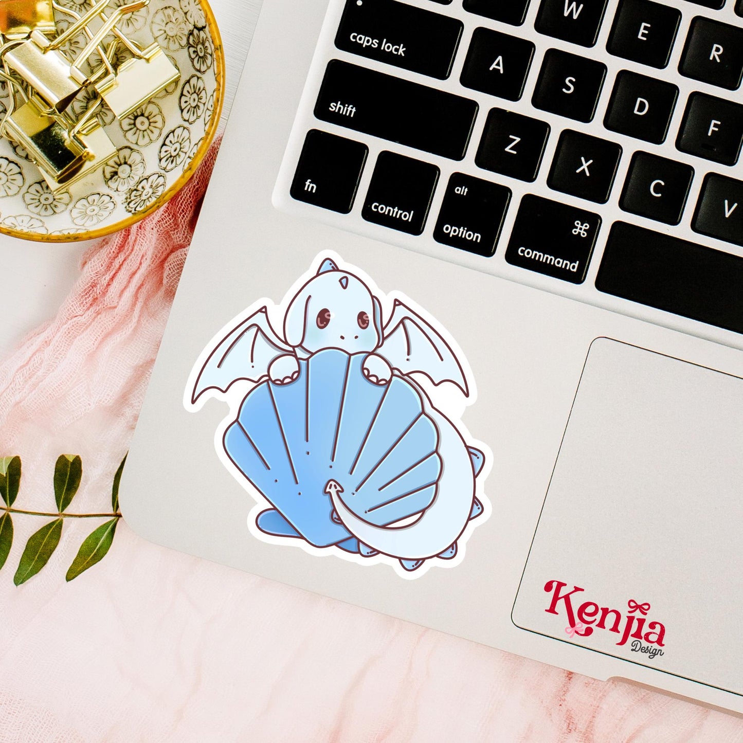 Cute Blue Dragon Sticker / Baby Dragon Lover Gift / Bookish sticker / Fantasy Readers / Summer Seashell / Beach Vibe / Coastal Sea Life