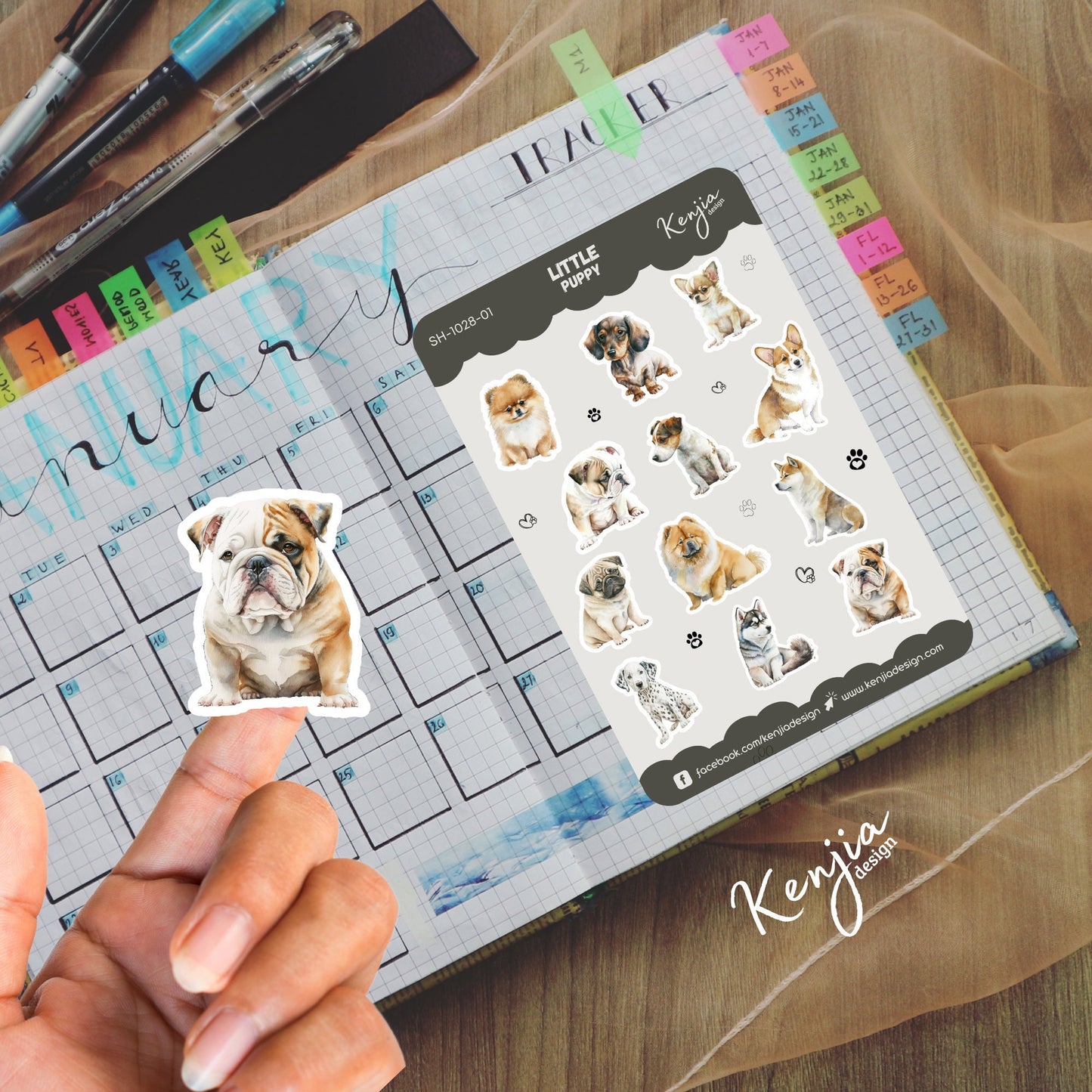 Little Puppy Dog Sticker Sheet, Handmade cute Vinyl Sticker for gift, planner, book and laptop stickers
