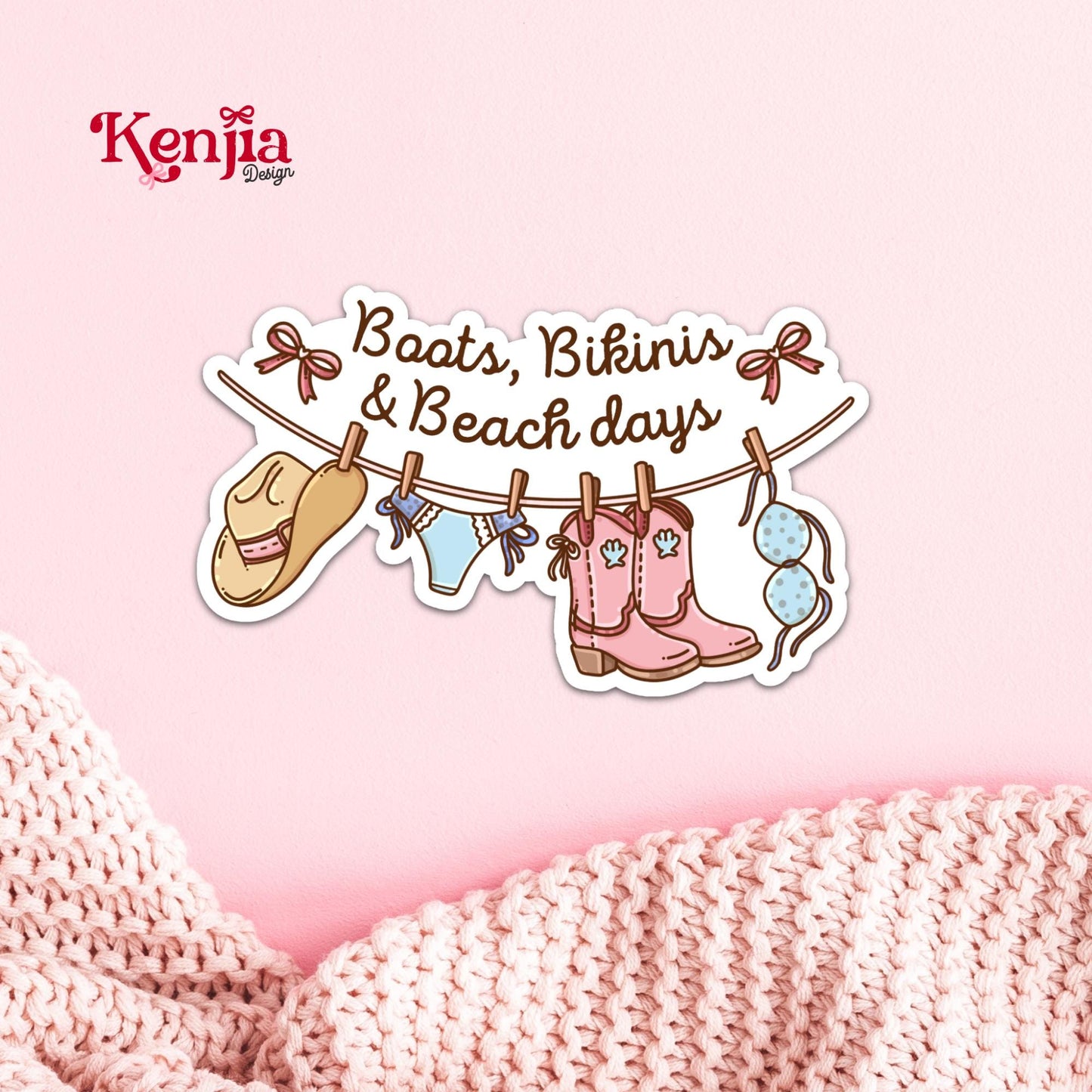 Boats Bikinis Beach Days Sticker / Coastal Cowgirl Sticker / Summer Beach Sticker / Western Bikini Decal / Cute Beach Girl Gift