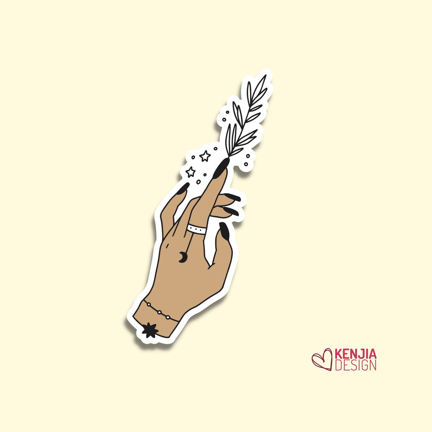 Celestial Stickers  Hand | Moon Stars Floral Waterproof Sticker, Planner Laptop Water Bottle Bumper Sticker and Fridge Magnets