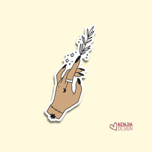 Celestial Stickers  Hand | Moon Stars Floral Waterproof Sticker, Planner Laptop Water Bottle Bumper Sticker and Fridge Magnets