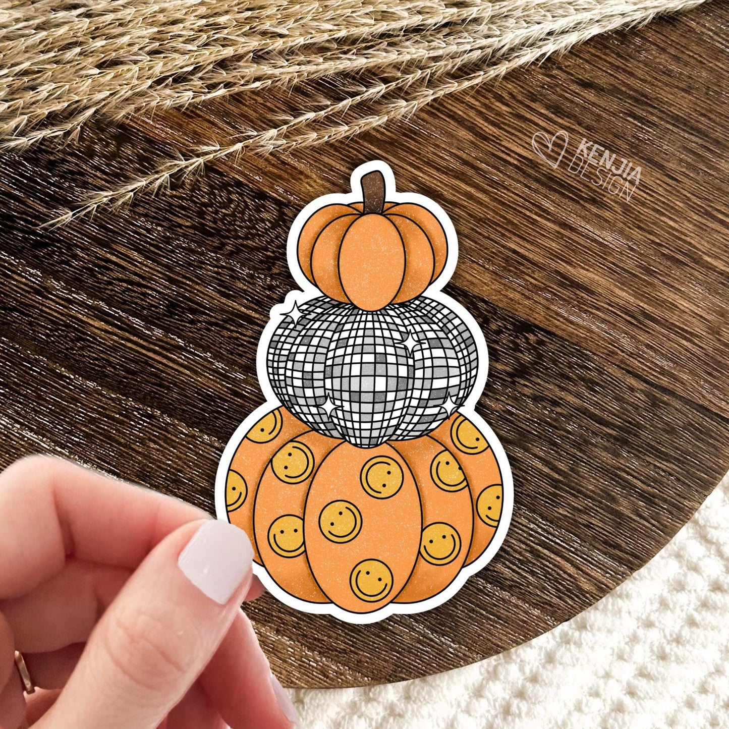 Disco Pumpkins Sticker / Groovy Pumpkin Sticker / Retro Halloween Pumpkin / Cute Smiley Face / Laptop & Kindle Stickers