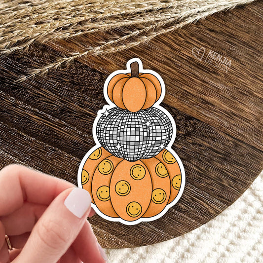 Disco Pumpkins Sticker / Groovy Pumpkin Sticker / Retro Halloween Pumpkin / Cute Smiley Face / Laptop & Kindle Stickers