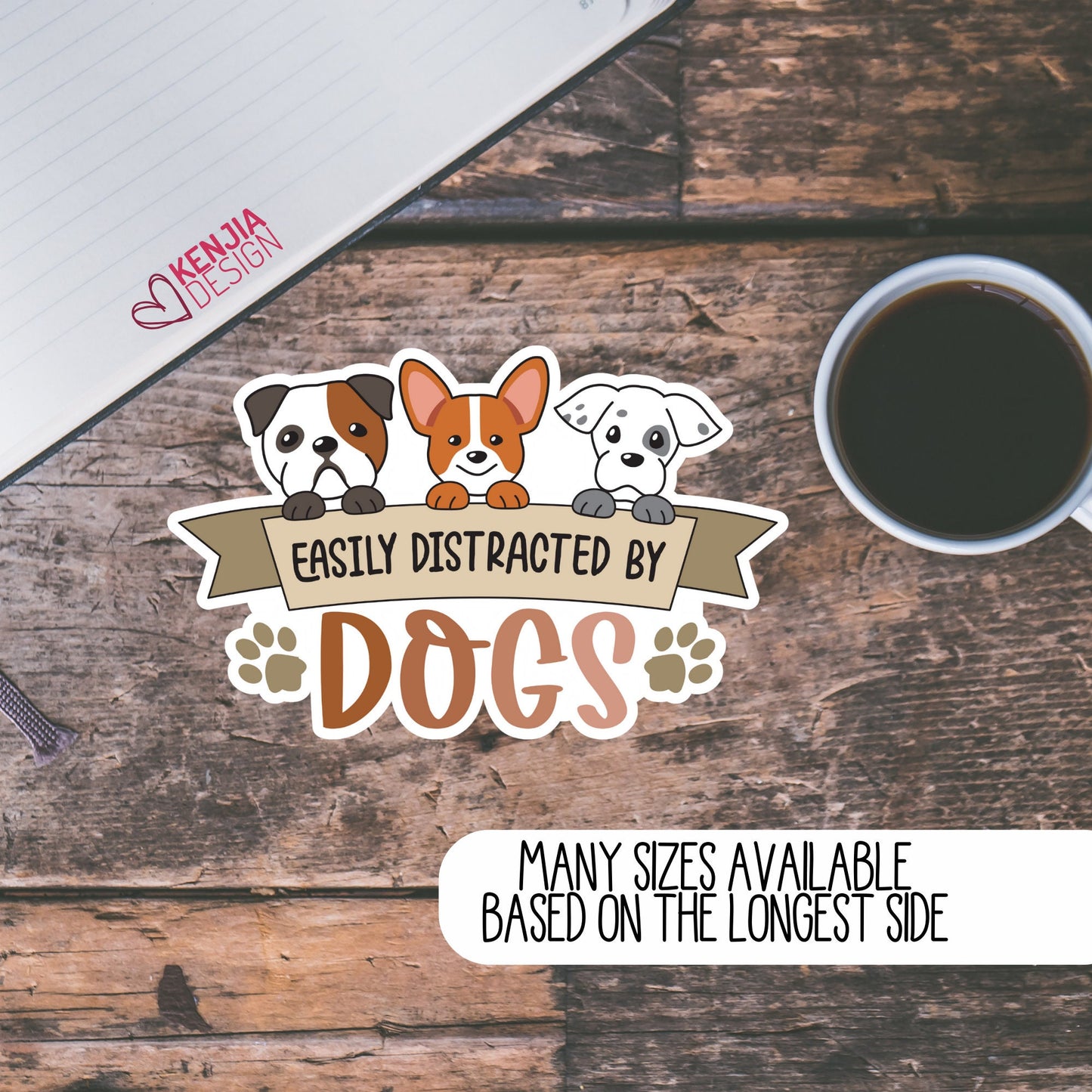Cute Funny Dog Mom Stickers  / Easily Distracted by dogs Decals / Gift for Dog Lovers, Rescue Dog / Kawaii Kindle Stickers