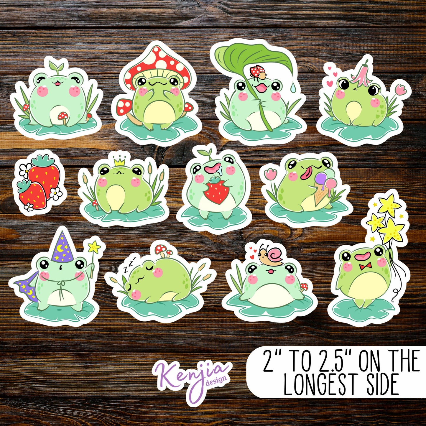 12 pcs Sticker Pack Kawaii Frog Stickers, Handmade Vinyl Stickers for planner, laptop, gift stickers