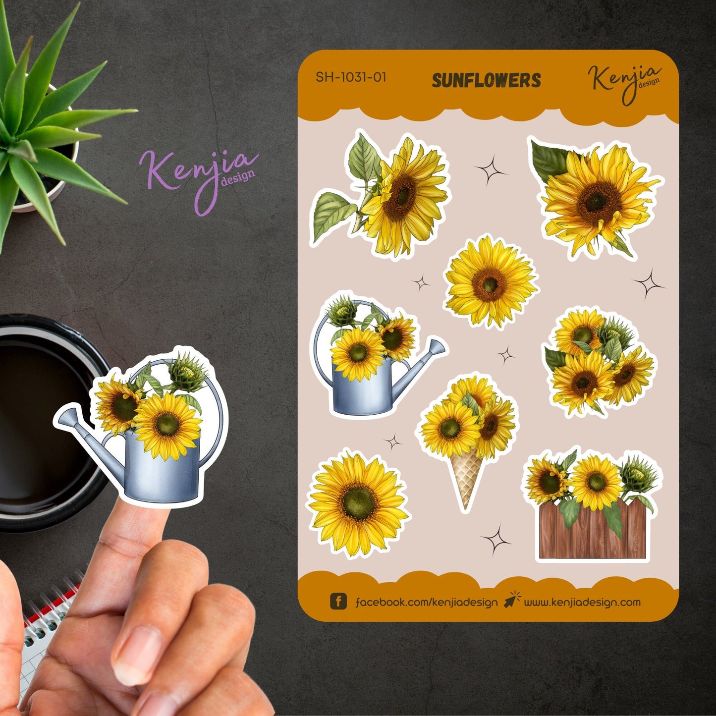 Floral Arrangements Sunflower Stickers / Sticker Sheet, Handmade cute Vinyl Sticker for gift, planner, book and laptop stickers
