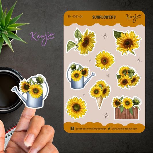 Floral Arrangements Sunflower Stickers / Sticker Sheet, Handmade cute Vinyl Sticker for gift, planner, book and laptop stickers