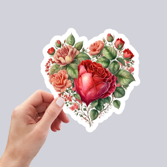 Beautiful Vintage Floral Heart, Waterproof Dishwasher Safe  Handmade cute Vinyl Sticker for gift, planner, book and laptop stickers