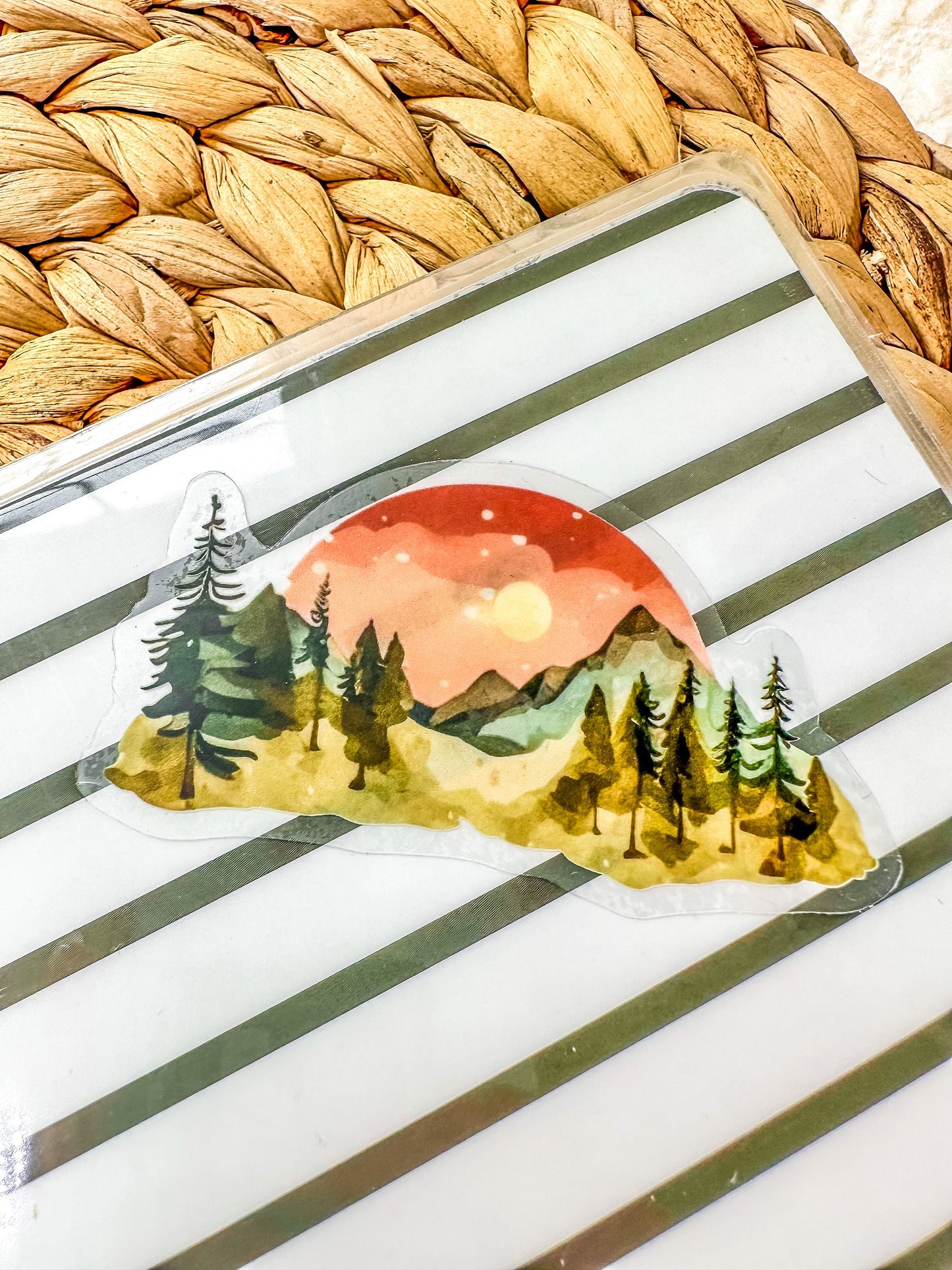 TRANSPARENT STICKERS Cute Lanscape Mountains Clear Stickers, Watercolor effect, Waterproof Vinyl Sticker for gift, planner, book, laptop