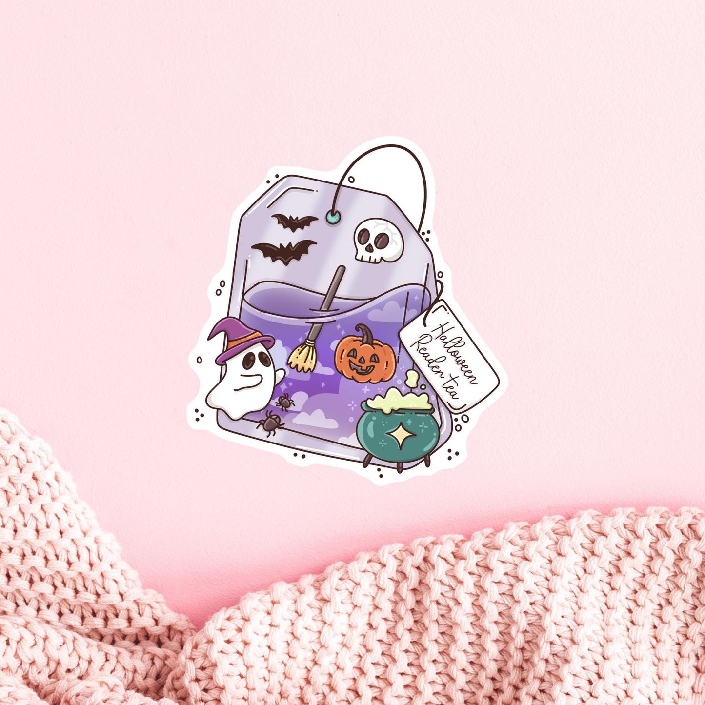Halloween Readers Tea Sticker / Spooky Bookish Gift / Cozy Witch Decal / October Vibes / Cute Bookworm Present for Her / Autumn Tea