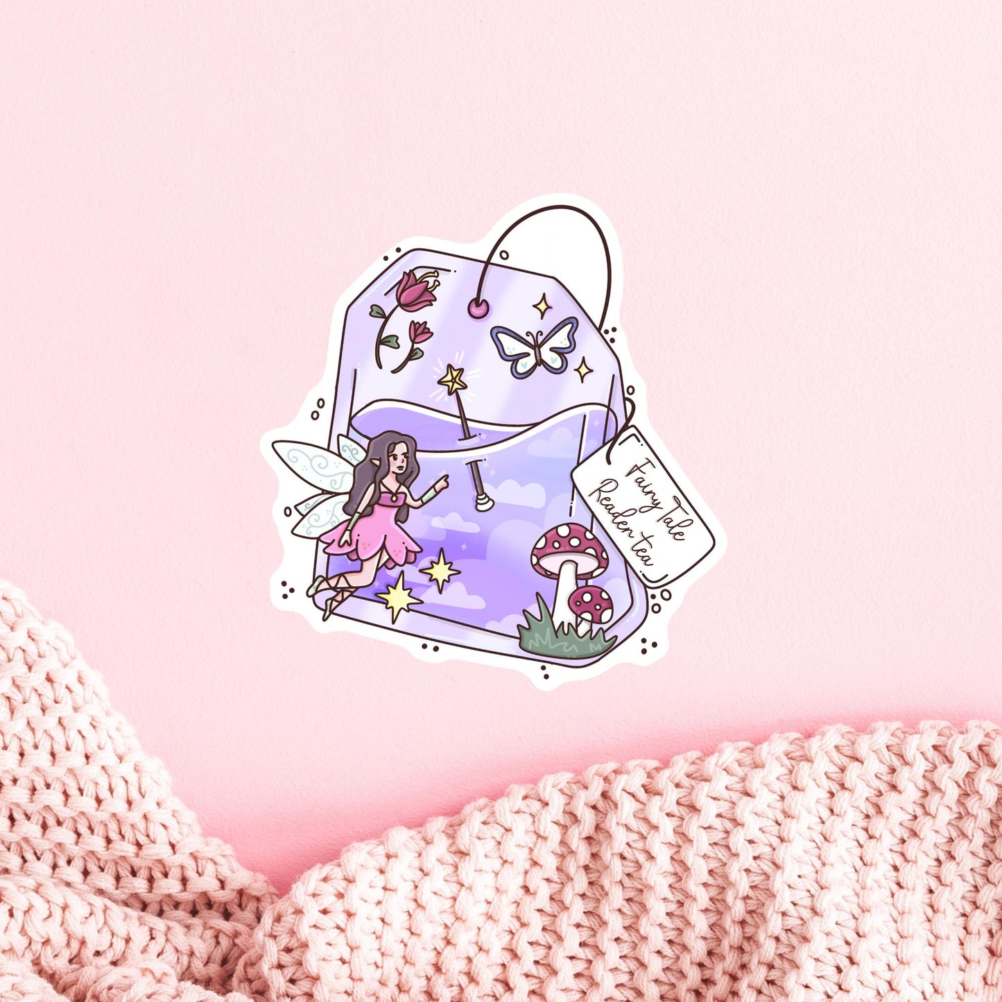 Purple bookish tea sticker on a laptop, cute waterproof die-cut sticker for readers who love fairy tale stories