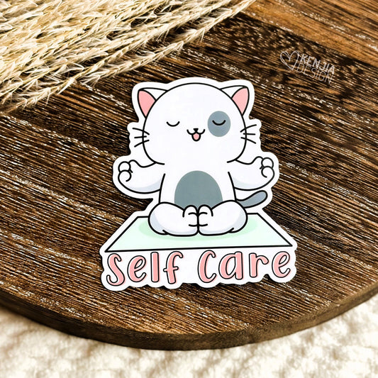 Self Care Mental Health Stickers / Aesthetic Stickers / Yoga Cat Waterproof Vinyl Stickers / Retro Anxiety Stickers / Popular Now