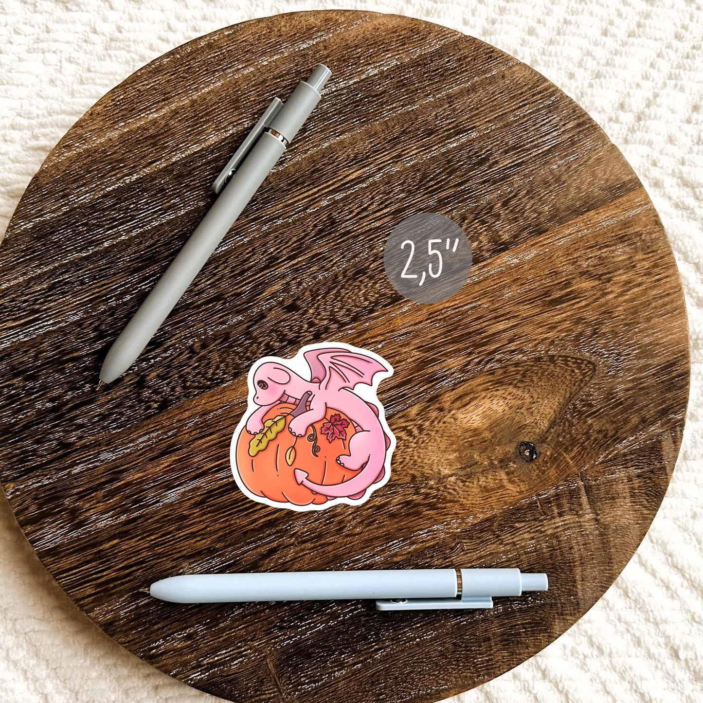 Cute Autumn Pink Dragon sticker on a water bottle, cozy fall vinyl sticker gift for her and fantasy readers