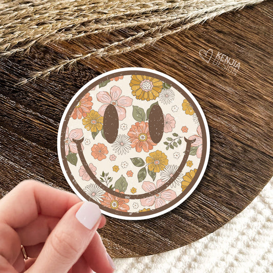 Smile Face Stickers  / Vintage Retro Flower Groovy / Happy Smiley Face Stickers / Trendy Smiling Face Stickers for Kindle