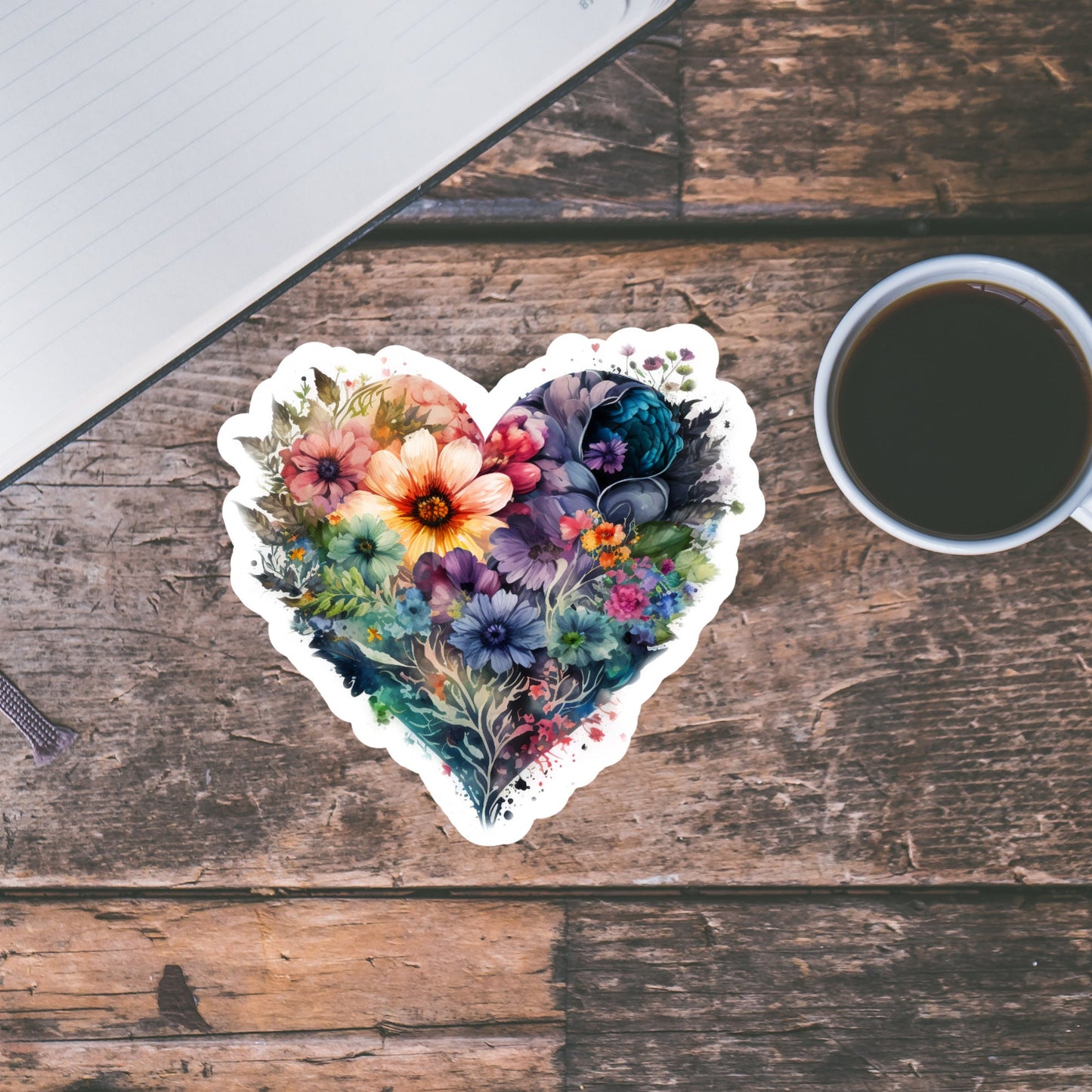 Beautiful Vintage Floral Heart, Waterproof and Dishwasher Safe Handmade cute Vinyl Sticker for gift, planner, book and laptop stickers