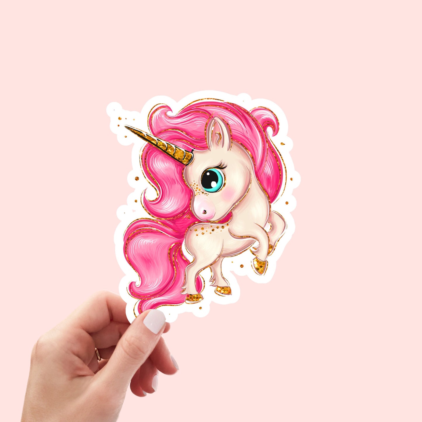 4 pcs Sticker Pack Pink Unicorn Cute Sticker, Waterproof and Dishwasher Safe  Handmade cute Vinyl Sticker for gift, planner, book and laptop
