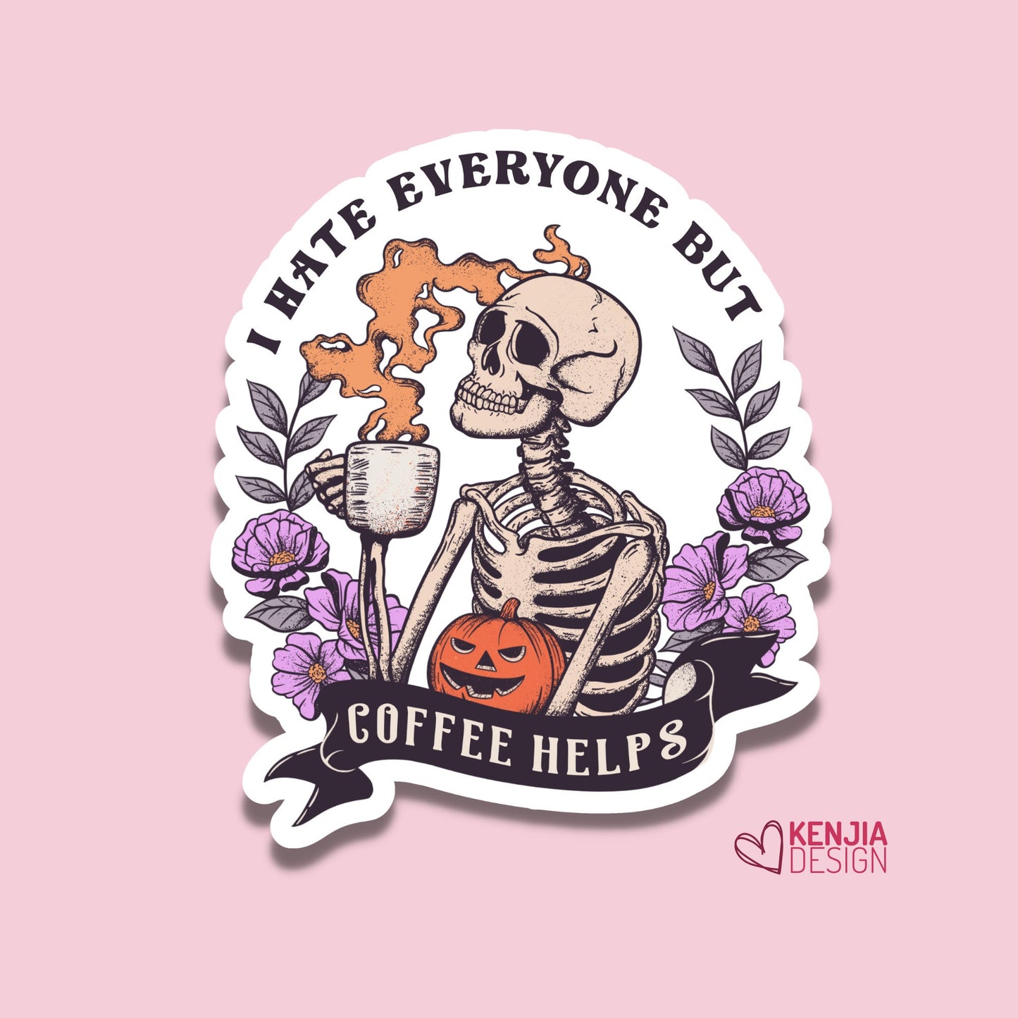 Funny Halloween Skeleton Coffee Stickers  Spooky Skull | Waterproof Sticker for Kindle Planner Laptop Water Bottle Fridge Magnet