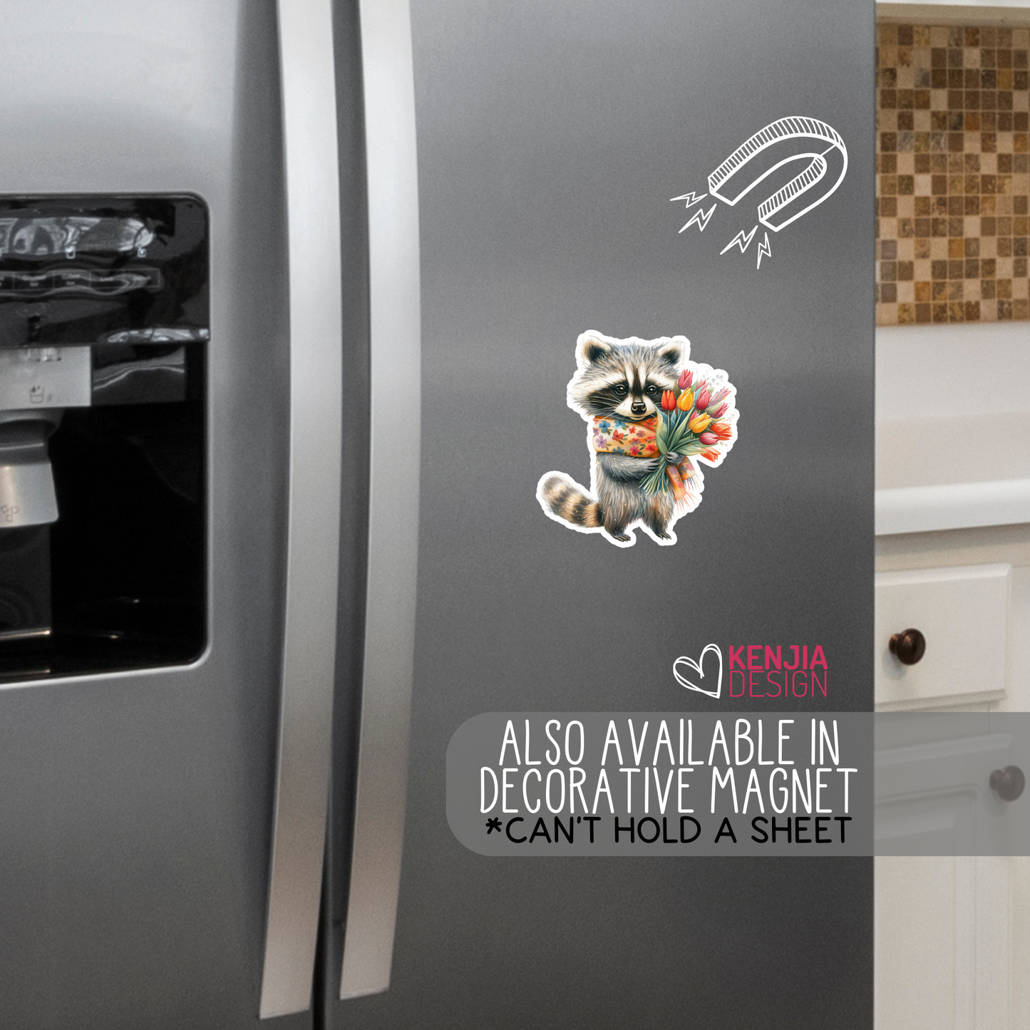 Raccoon With Summer Flowers Stickers / Watercolor Tulip Stickers / Cute Animal Sticker