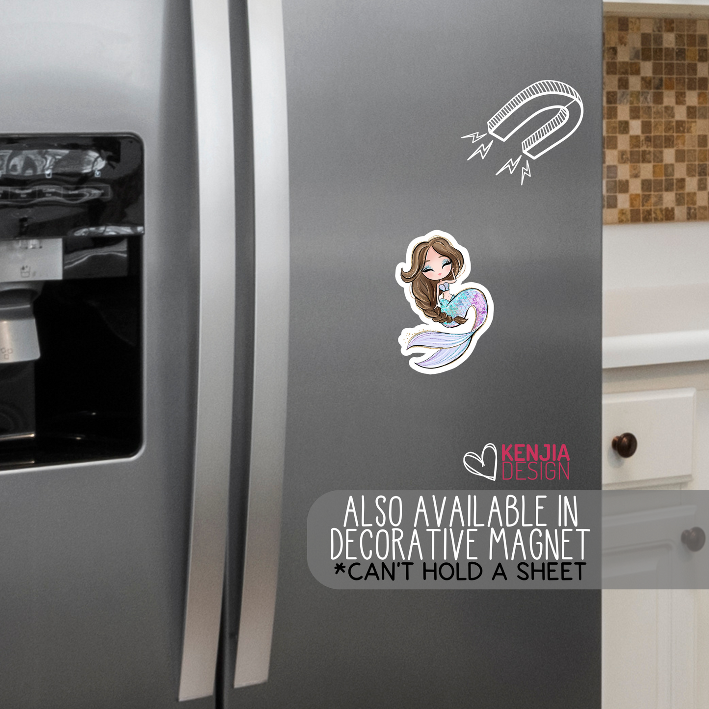 Cute Mermaid Stickers / Brown Hair / Waterproof Dishwasher Safe / Handmade Vinyl Sticker gift / For Planner, Kindle, Laptop