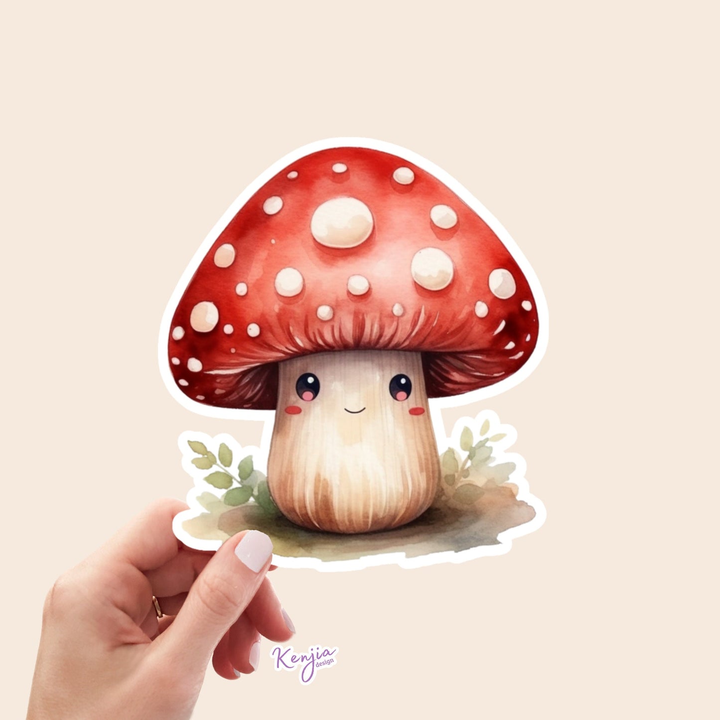Cute handmade Kawaii Mushroom Stickers and Magnet with Flowers, Watercolor Style, Waterproof Vinyl for gift, planner, book, laptop stickers