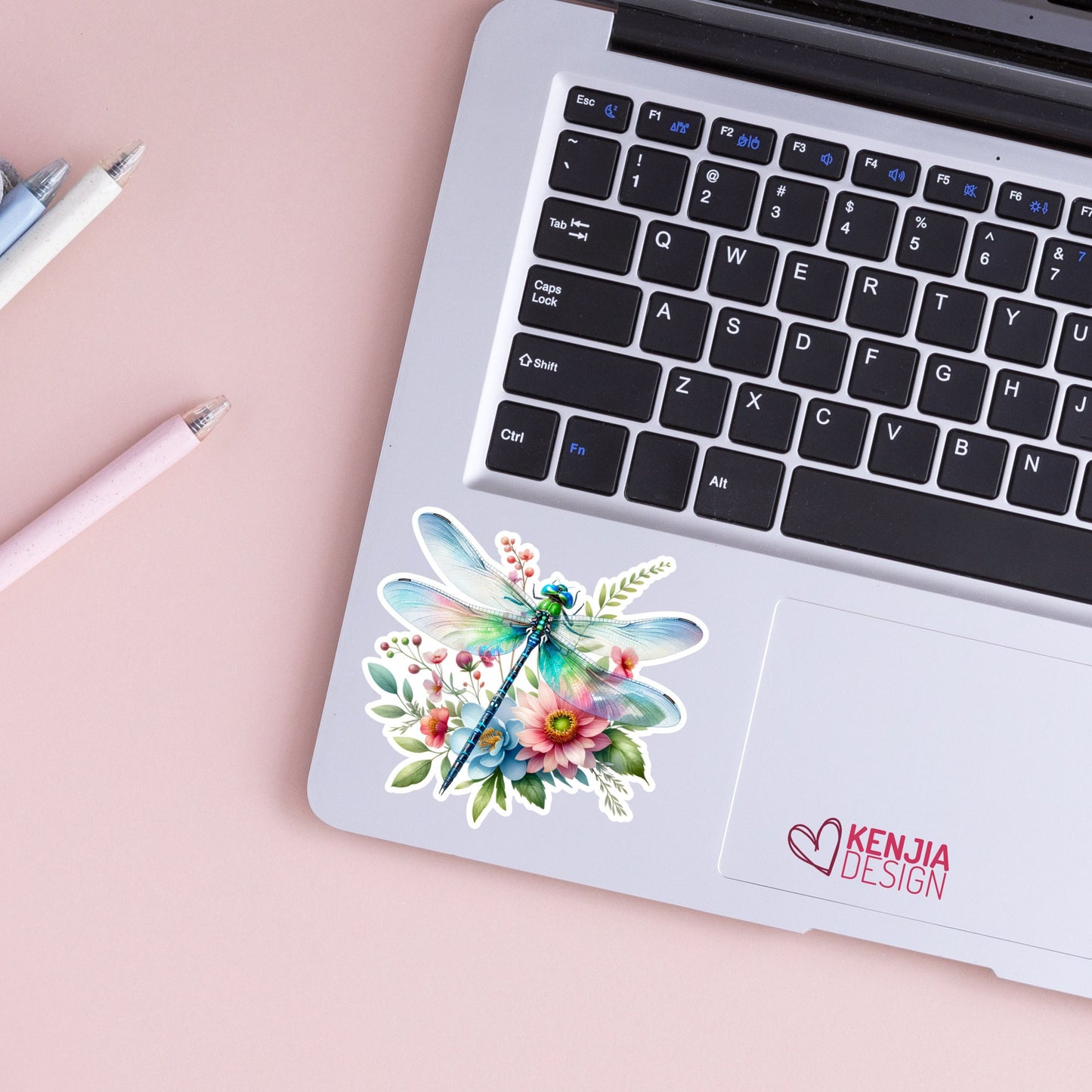 Dragonfly Stickers / Watercolor Dragonfly Gifts / Dragonflies with Flowers / Spring Stickers / Dragon-Fly Art / Laptop and Kindle Stickers