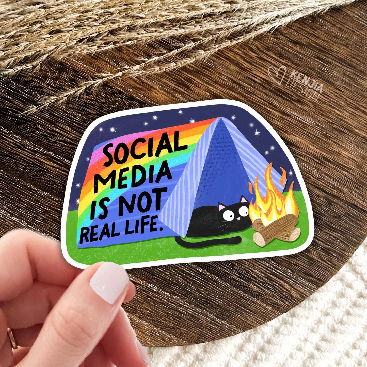 Social Media Is Not Real Life Stickers / Nature Sticker / Camping Sticker / Mental Health Inspirational / Outdoor Life / Kindle Sticker
