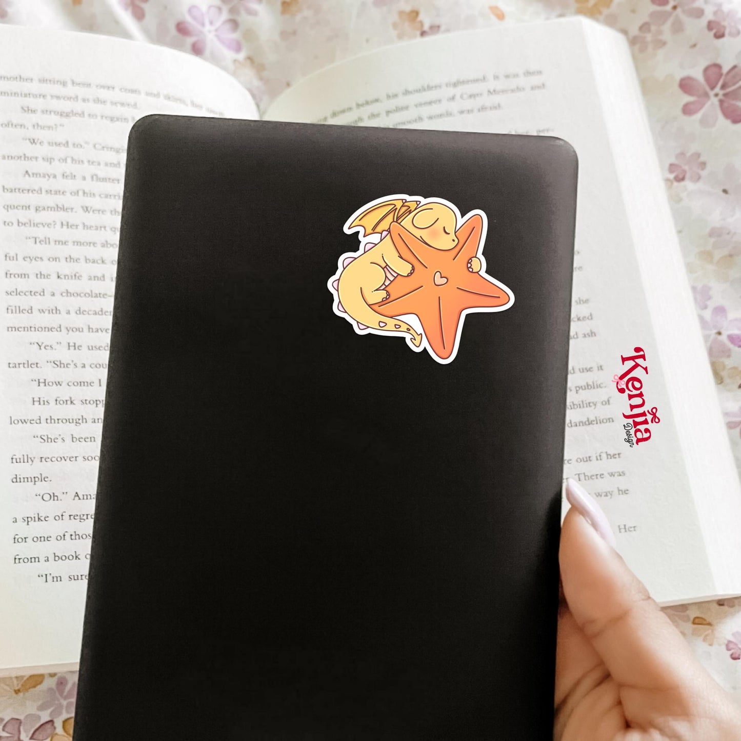 Cute Orange Dragon Sticker / Baby Dragon Lover Gift / Bookish sticker / Fantasy Readers / Summer Seashell / Beach Vibe / Coastal Sea Life