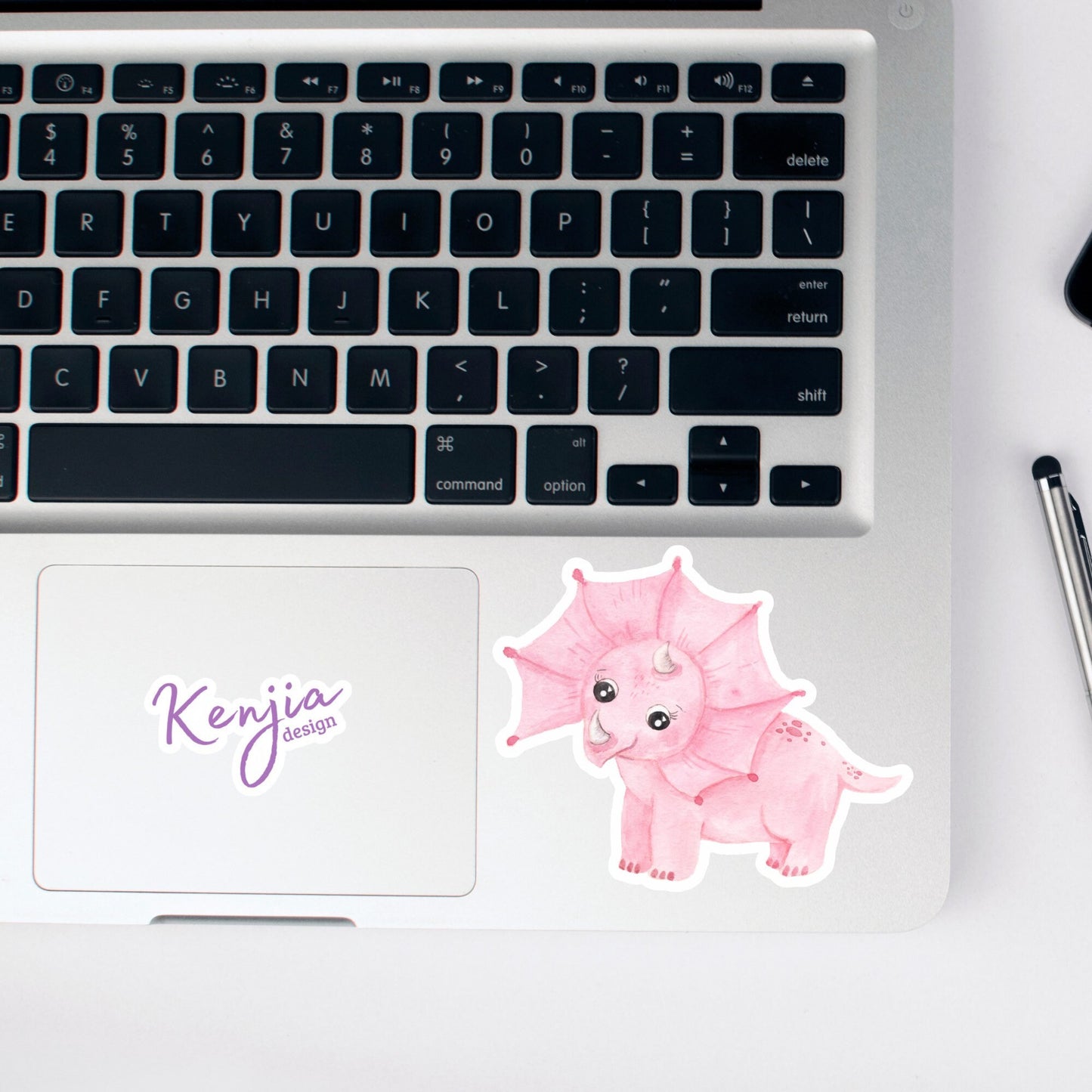 Cute Handmade Pink Dino Girl Sticker, watercolor effect, Waterproof and Dishwasher Safe Vinyl Sticker for gift, planner, book, laptop